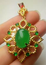 Load image into Gallery viewer, 10% OFF- Certified Natural Emerald A*Jade Handcrafted Lucky Green Jade Oval Pendant-Gold 925 Sterling Silver A7464
