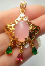 Load image into Gallery viewer, 10% OFF- Certified Natural Emerald A*Jade Handcrafted Lucky Pink Jade Oval Pendant-Gold 925 Sterling Silver A7444