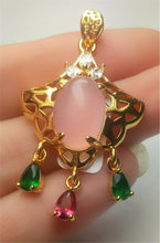 Load image into Gallery viewer, 10% OFF- Certified Natural Emerald A*Jade Handcrafted Lucky Pink Jade Oval Pendant-Gold 925 Sterling Silver A7444