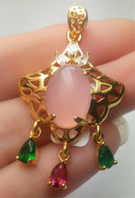 Load image into Gallery viewer, 10% OFF- Certified Natural Emerald A*Jade Handcrafted Lucky Pink Jade Oval Pendant-Gold 925 Sterling Silver A7444