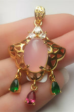 Load image into Gallery viewer, 10% OFF- Certified Natural Emerald A*Jade Handcrafted Lucky Pink Jade Oval Pendant-Gold 925 Sterling Silver A7444
