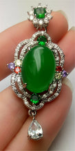 Load image into Gallery viewer, 10% OFF- Certified Natural Emerald A*Jade Handcrafted Lucky Green Jade Oval Pendant-925 Sterling Silver A7483