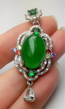 Load image into Gallery viewer, 10% OFF- Certified Natural Emerald A*Jade Handcrafted Lucky Green Jade Oval Pendant-925 Sterling Silver A7483