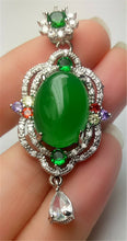 Load image into Gallery viewer, 10% OFF- Certified Natural Emerald A*Jade Handcrafted Lucky Green Jade Oval Pendant-925 Sterling Silver A7483