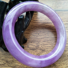 Load image into Gallery viewer, 10% OFF- 55/56/57mm Certified Natural Lavender Purple Jadeite Emerald A*Jade Handcarved Bangle S113
